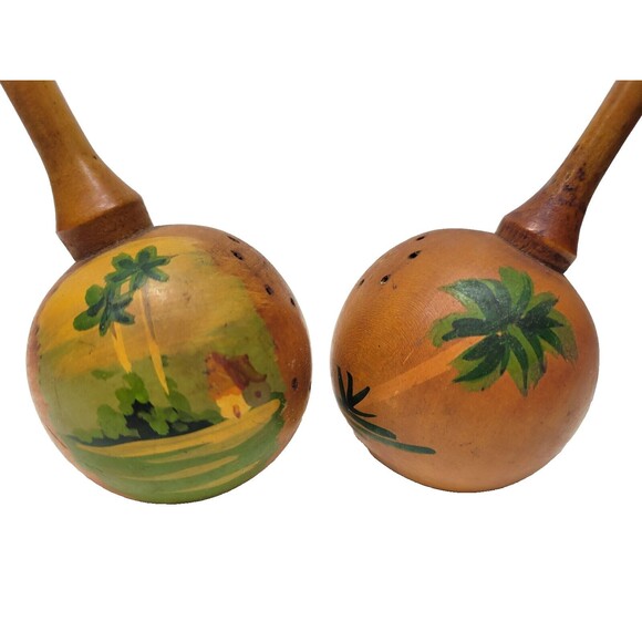 Wooden Salt & Pepper Shakers Maracas Shaped Havana Cuba MCM Vintage Novelty - Picture 3 of 5